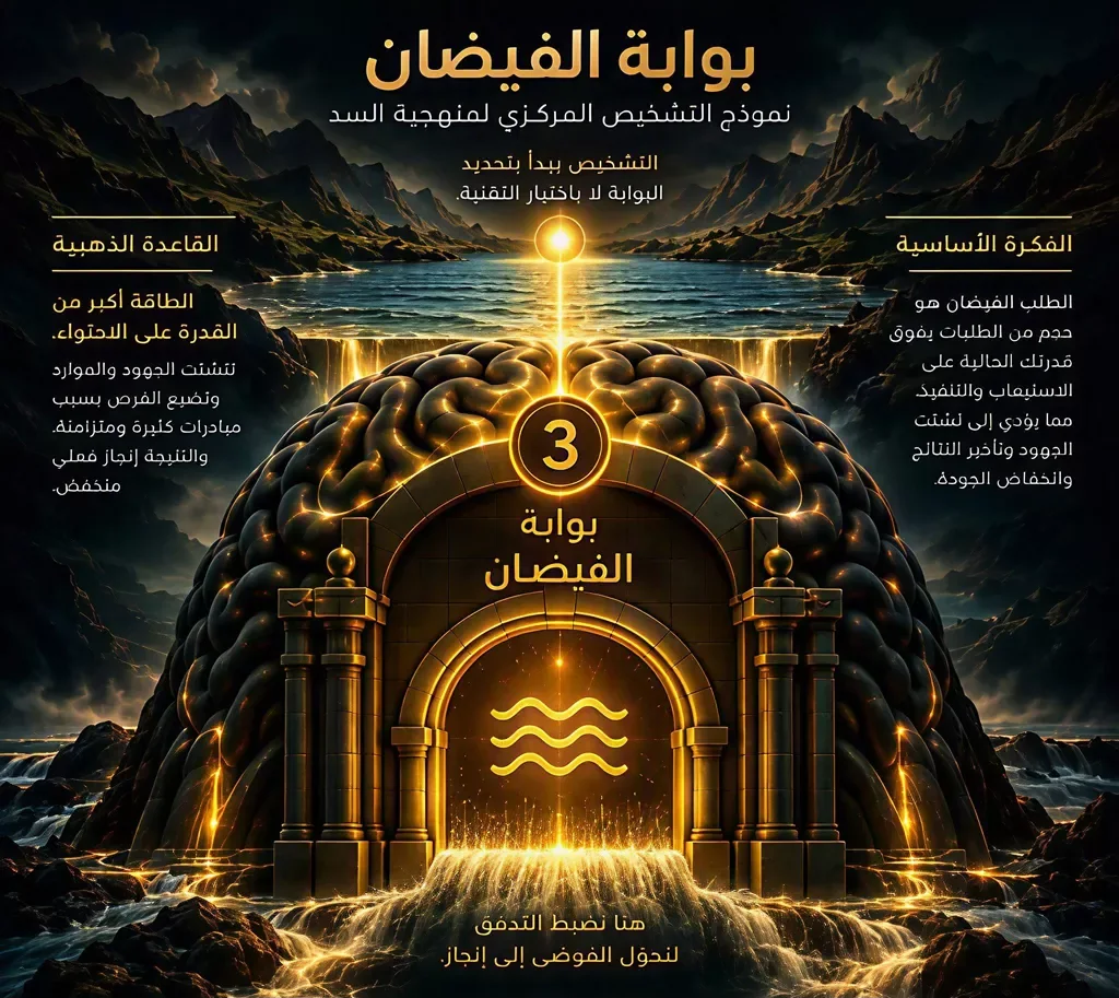 بوابة الفيضان — نموذج التشخيص المركزي لمنهجية السدّ
